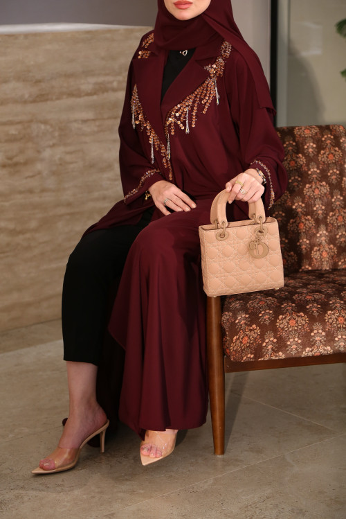 Luxurious maroon blazer abaya