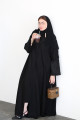 Practical abaya with classic buttons and jacquard sleeves