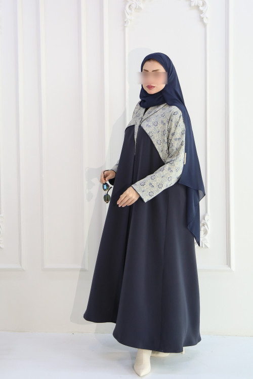 Navy abaya with Indian cotton