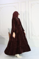 Chestnut velvet embroidered abaya