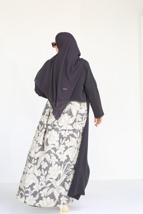 Gray roses abaya