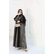 Luxurious embroidered velvet abaya with golden buttons