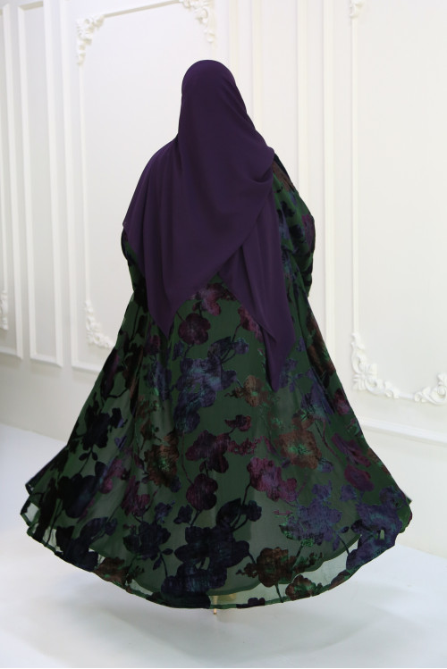 Green velvet roses abaya