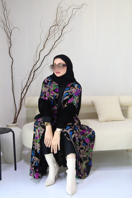 Colorful velvet roses abaya