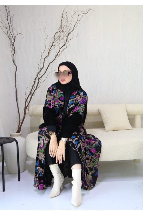 Colorful velvet roses abaya