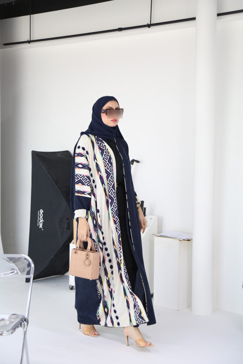 Suede abaya with ikat design