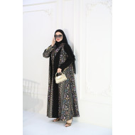 Luxurious embroidered velvet abaya with golden buttons