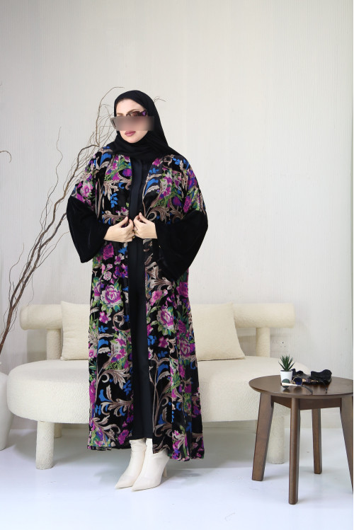 Colorful velvet roses abaya