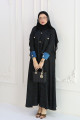 Satin crepe abaya with blue sleeves