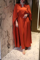 Royal evening dress with wide cape - orange