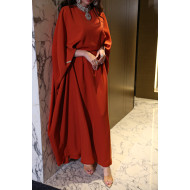 Royal evening dress with wide cape - orange