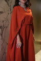 Royal evening dress with wide cape - orange