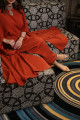 Royal evening dress with wide cape - orange