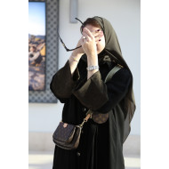 Collar abaya with folding sleeves, olive