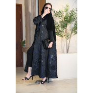 Luxurious abaya with navy blue jacquard