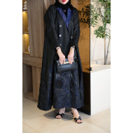 Luxurious abaya with navy blue jacquard