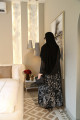 Luxurious abaya with gray jacquard