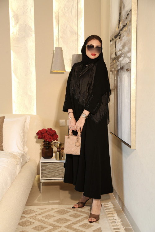 Black abaya with beaded brocade Black abaya with beaded brocade