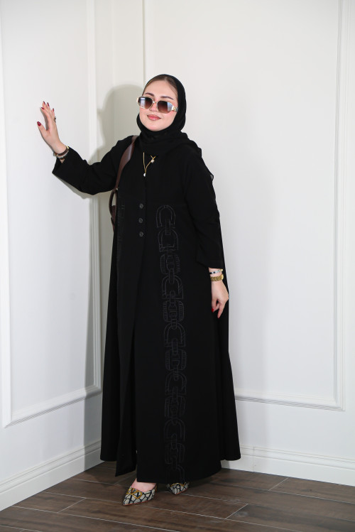 Black abaya with geometric embroidery