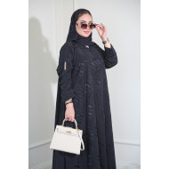 عباية رمادي داكن منقوشة
