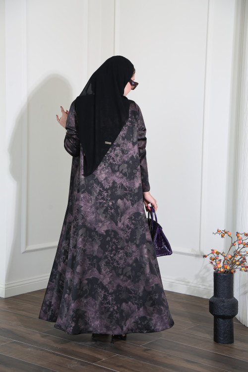 Abaya with purple patterns ( Purple Garden )