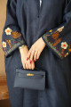 Navy abaya with sleeves embroidered with flowers