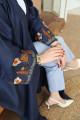 Navy abaya with sleeves embroidered with flowers