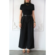 Wide black pants with pleats and a front zipper