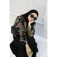 Velvet chiffon abaya with flowers