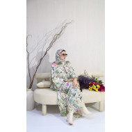Sugar-coloured velvet abaya decorated with flowers
