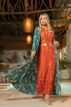 Indian bisht in turquoise and orange