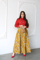 Linen shirt and skirt set in turmeric floral print