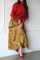 Linen shirt and skirt set in turmeric floral print