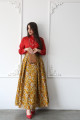 Linen shirt and skirt set in turmeric floral print