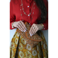 Linen shirt and skirt set in turmeric floral print