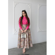 Fuchsia linen shirt and sand print skirt set