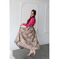 Fuchsia linen shirt and sand print skirt set