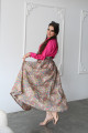 Fuchsia linen shirt and sand print skirt set