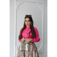 Fuchsia linen shirt and sand print skirt set