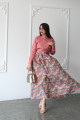 Watermelon linen shirt set with colorful printed skirt