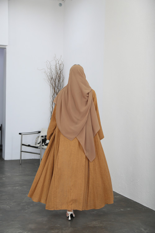 Cloche abaya with hidden boxers in honey yellow