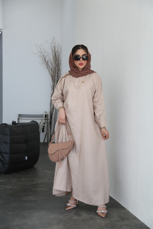 Linen abaya in peony rose colour