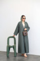 Gray-green striped linen blazer abaya