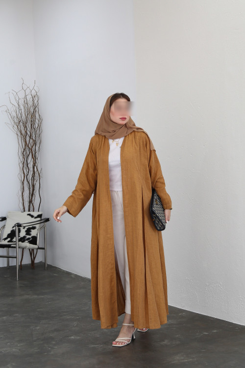 Cloche abaya with hidden boxers in honey yellow