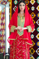 A traditional dress in fiery red color with sheila