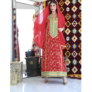 A traditional dress in fiery red color with sheila