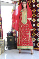 A traditional dress in fiery red color with sheila