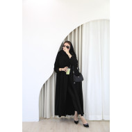 Black crepe abaya with pleats