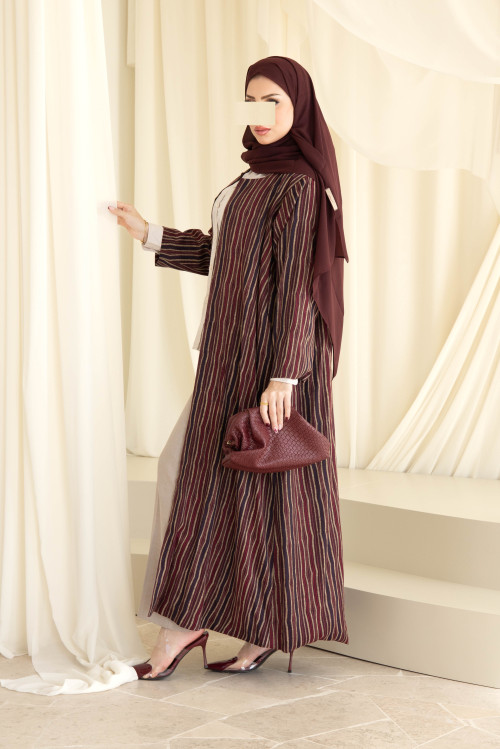 Maroon striped abaya