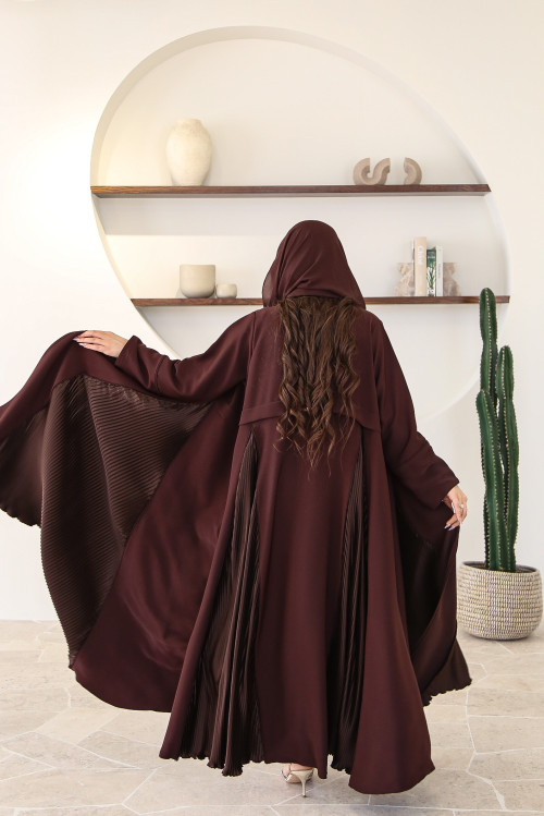 Brown abaya with pleated sides